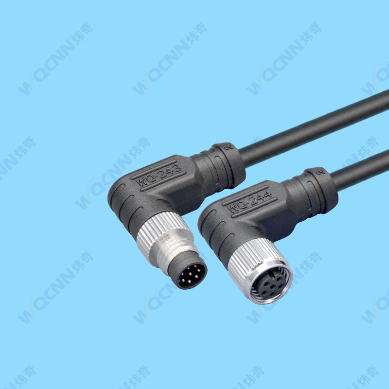 WQ-243公 WQ-244母 M8-3,4,8P防水插头90度 屏蔽,非屏蔽款