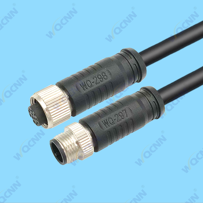WQ-297 公 WQ-298母  M12-4P 防水插头 直头屏蔽款