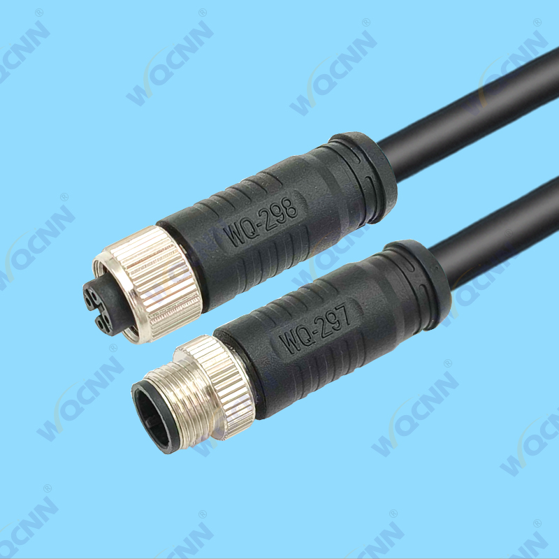 WQ-297 公 WQ-298母  M12-4P 防水插头 直头屏蔽款