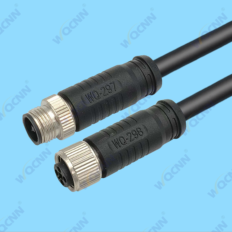 WQ-297 公 WQ-298母  M12-4P 防水插头 直头屏蔽款